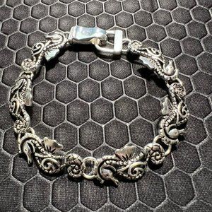 Seahorse Bracelet Made of Sterling Silver with Filagree Setting.